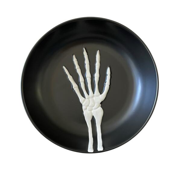 Black & White Halloween Skeleton Hand Serving Bowl Candy Dish 10.5in Spooky NEW - Picture 9 of 10
